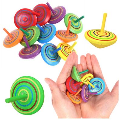 LeanToys Buntes Mini-Arcade-Spielzeug aus Holz mit Kreisel, 4 cm