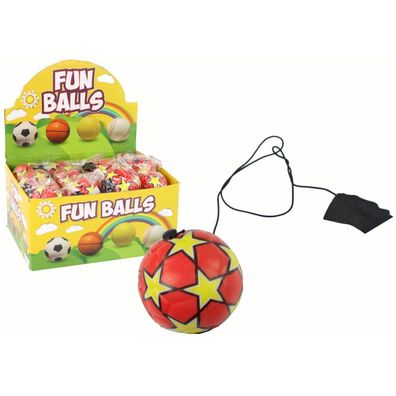 LeanToys PU-Fußball mit Yo-Yo-Gummizug zum Springen, 6 cm, rote Sterne