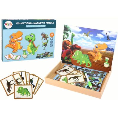 LeanToys Magnet Dinosaurier Dino Puzzle Puzzlematte Kinderpuzzle 36 Teile