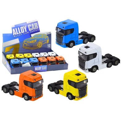LeanToys Lastwagen 1:32, kippbare Metall-Ladefläche, Licht/Sound, Antrieb