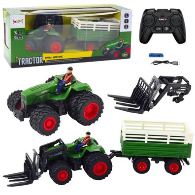 Landwirtschaftlicher Traktor + Anhänger & Gabeln, Doppelrädern, ferngesteuert