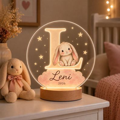 Personalisiertes Nachtlicht Buchstabe mit Hase Initiale Name Weihnachtsgeschenk Baby