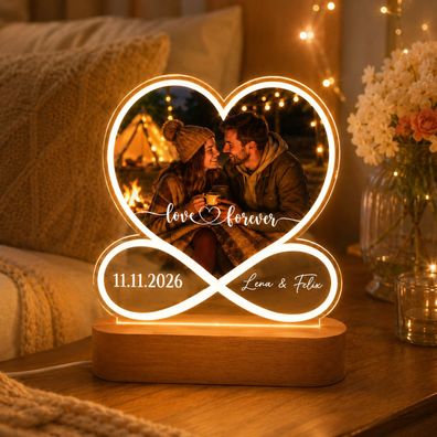 Fotolampe Paar Personalisiert mit Namen und Datum, LED Herz Lampe Geschenk Jahrestag