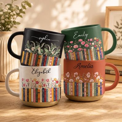 Custom Name & Birthflower Tasse mit Namen Geburtsblume Weihnachtsgeschenk Leserin