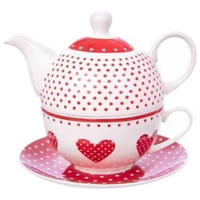 Porzellan-Teekanne mit Tasse, herzförmig, TECKA, 3-teilig