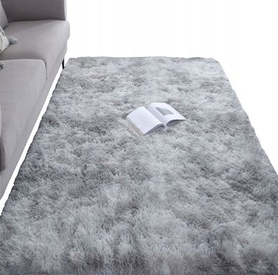 Grauer Shaggy-Plüschteppich (Rabbit-Optik) 60x90 cm - weich, flauschig & angenehm