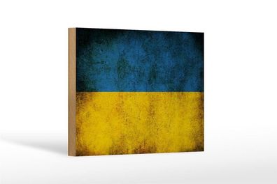 Holzschild Flagge Ukraine Fahne, 3 vers Größen, Spruch