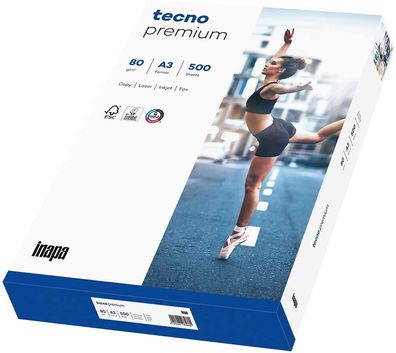inapa Drucker-/Kopierpapier tecno Premium: 80 g/m², A3, hochweiß, 500 Blatt