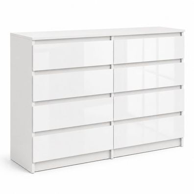 Kommode Bella 8 Weiß Hochglanz 139 cm mit 8 Schubladen Sideboard