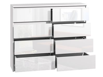 Kommode Bella 8 Weiß Hochglanz 119 cm mit 8 Schubladen Sideboard