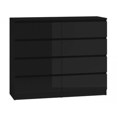 Kommode Bella 8 Schwarz Hochglanz 119 cm mit 8 Schubladen Sideboard