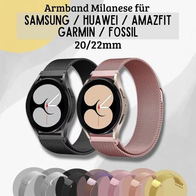 Metall Milanese Armband 20mm 22mm Magnet Loop für Samsung Huawei Garmin Amazfit