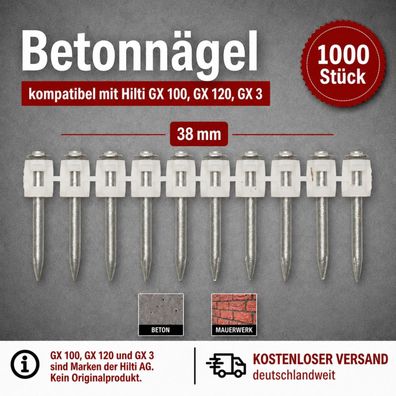 38 mm Betonnägel 1000 Stück passend für Hilti GX 100, GX 120, GX 3 Gasnagler