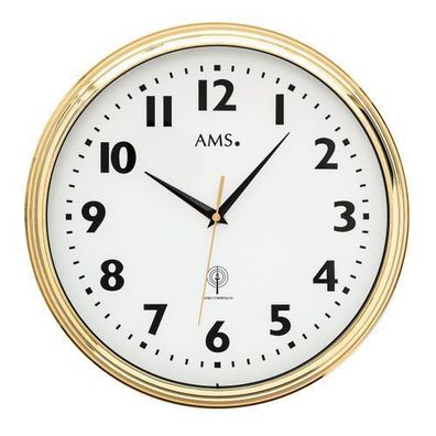 AMS F5963 Funkwanduhr mit Messing-Metallgehäuse und Mineralglas