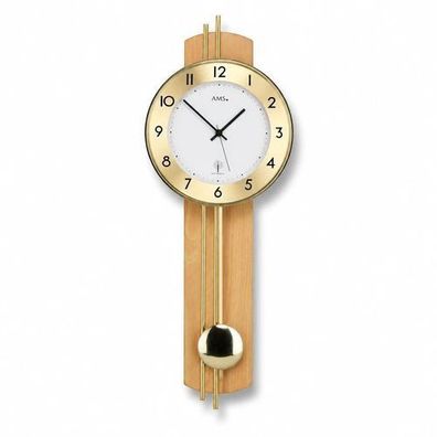 AMS F5266-18 Pendel-Funkwanduhr mit Buchen-Holzrückwand