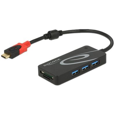 Delock DELOCK USB-HUB USB3.1 TypC -> 3x TypA + 2x Slot SD schwarz