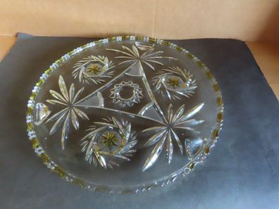 Tortenplatte Servierplatte Kuchenplatte Glas mit gelben Sternen Relief
