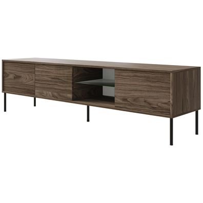 Selsey Modity - TV-Schrank 3-türig mit Glasregal und Beleuchtung, 175 cm, Holzoptik N