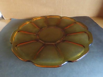 flache Schale Gebäckschale Obstschale ocker Rand gewellt / ca.32cm Ø