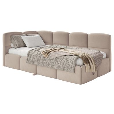 Selsey Cloudy - Polsterbett, Velours Beige, 170x185 cm - links