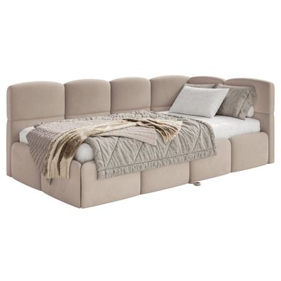Selsey Cloudy - Polsterbett, Velours Beige, 170x185 cm - rechts