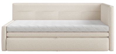 Selsey Nesmi - Polsterbett mit Bettkasten, Webstoff Hellbeige, 90x200 cm