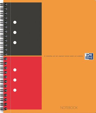 Oxford International Notebook mit Spirale, A4 + , 6 mm liniert, 80 Blatt, grau/orange