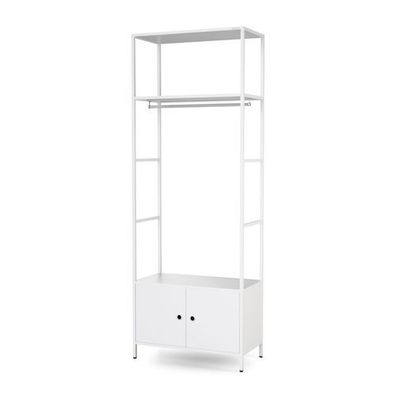 Büroregal mit Kleiderstange aus Metall, weiß, 800 × 2200 × 400 mm