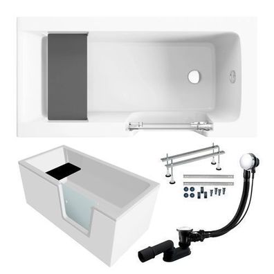 Freistehende Seniorenbadewanne mit Tür und Sitz AVO 140x70 | Ablauf & Füße im SET!