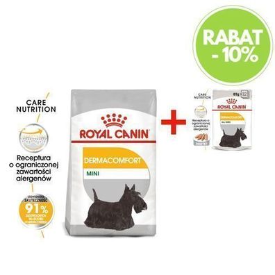 Royal Canin CCN MINI Dermacomfort 3 kg + Nassfutter, 12 x 85 g