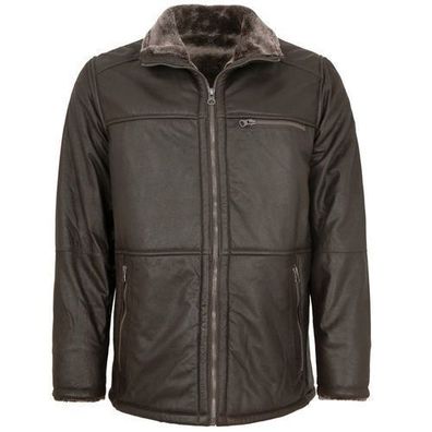 Redpoint - Herren Echtleder Lederjacke Lammleder Kunstfell dunkelbraun