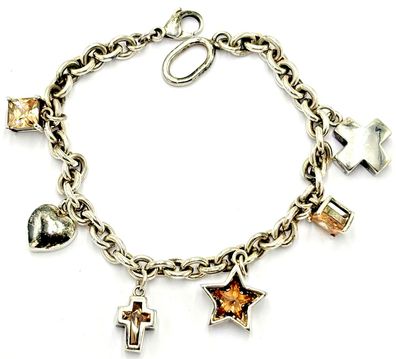 Bettelarmband 0,925 Sterlingsilber Charms, Kreuze, Herz Stern, Edelstein