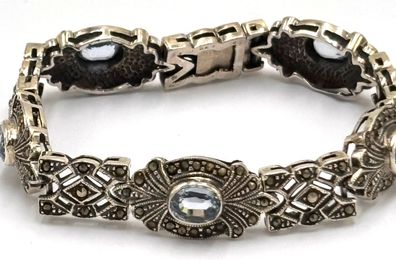 Antikes Armband 0,925 Sterlingsilber hellblaue Glassteine natürliche Patina