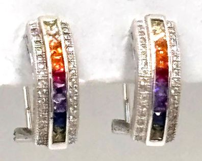 Neuwertige Ohrstecker Zirkon in Regenbogenfarben 0,925 Sterlingsilber