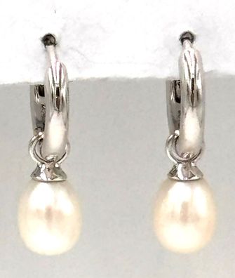 Vintage Creolen 0,925 Sterlingsilber mit abnehmbarer Perlen -ELEGANT Neuwertig