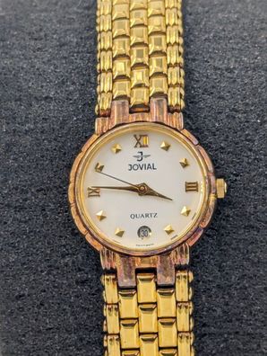 Jovial Damenuhr Quarz Edelstahl 22K Vergoldet Swiss Made 5045L-UX