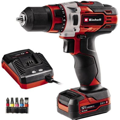 Einhell Akku-Bohrschrauber TE-CD 12/1 Li, 12Volt (rot/schwarz, Li-Ionen Akku 2Ah)