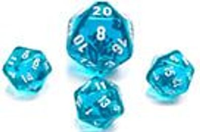 Translucent Mini-Polyhedral Teal/white 7-Die Set 