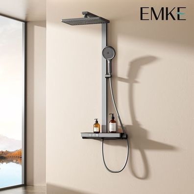 EMKE Duschsystem Mit Thermostat Duscharmatur Duschset Weiß/Gunmetal grau