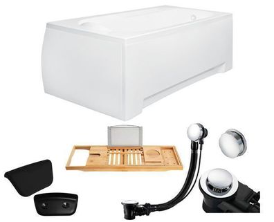 Badewanne Rechteck 160x70 + Acrylschürze + Ablage + Kopfstütze | Ablauf & Füße GRATIS