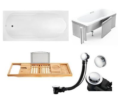 Badewanne Rechteck 160x70 BONA + Styropor + Bambus Ablage | Ablauf & Füße GRATIS