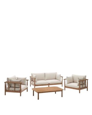 Set Sacova 2-Sitzer-Sofa, 2 Sesseln und Couchtisch aus Eukalyptusholz Loungeset