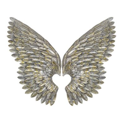 Moritz Engelsflügel Wanddeko 80 cm Metall 2 Stück Silber-Gold Herzform Wandskulptur