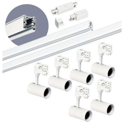 Schienensystem 6x GU10 Spots 1m + 2m Schiene Stromversorgung Kappe gerader Schalter