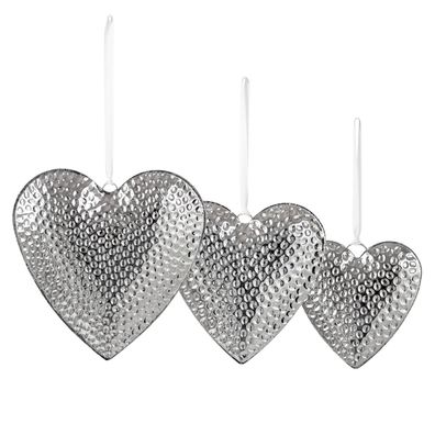 Edelstahl Deko Herzen 3er Set 27, 21 & 14 cm gehämmert Anhänger Fenster Wand