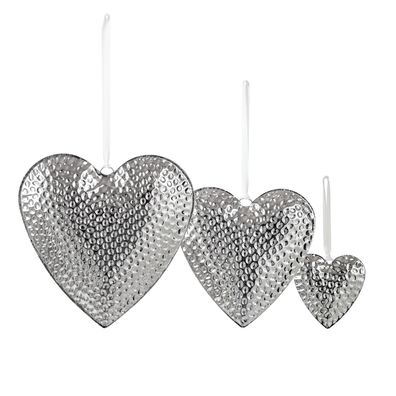 Deko Herz Anhänger 3-tlg. Set 27, 21 & 10 cm Edelstahl gehämmert Fensterdeko