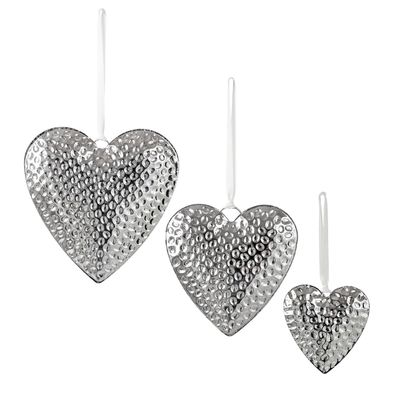 Deko Herz Set 3-tlg. 21, 14 & 10 cm Edelstahl gehämmert Wanddeko zum Aufhängen