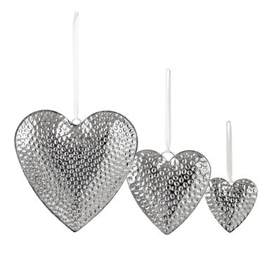 Deko Herzen 3er Set 27, 14 & 10 cm Edelstahl gehämmert Fenster- & Wandschmuck