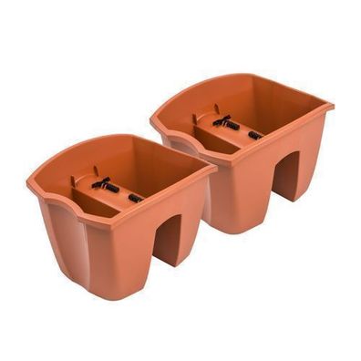 2x Blumenkasten 24cm Hängetopf Blumentopf Balkontopf Geländertopf Terrakotta