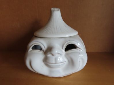 Keramikgefäß mit Löchern Gesicht Zwiebel-Gefäß hell ca. 8,5 cm H